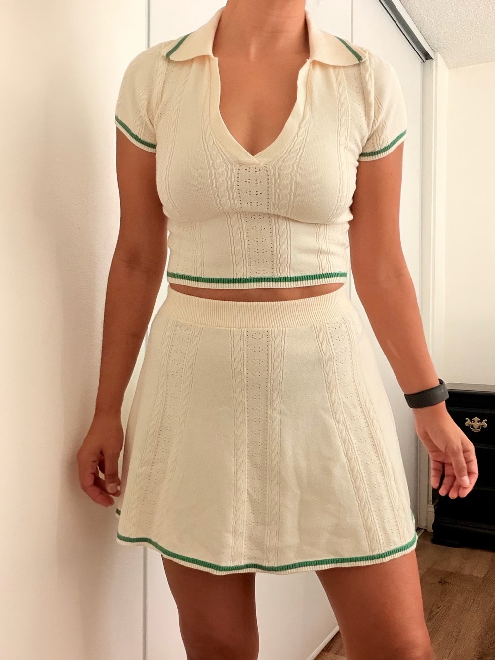 Pink Rose Cable Knit Tennis Matching Set - Size S